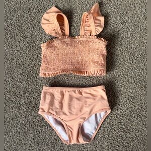 Peach Girls Ruffled Bikini Set